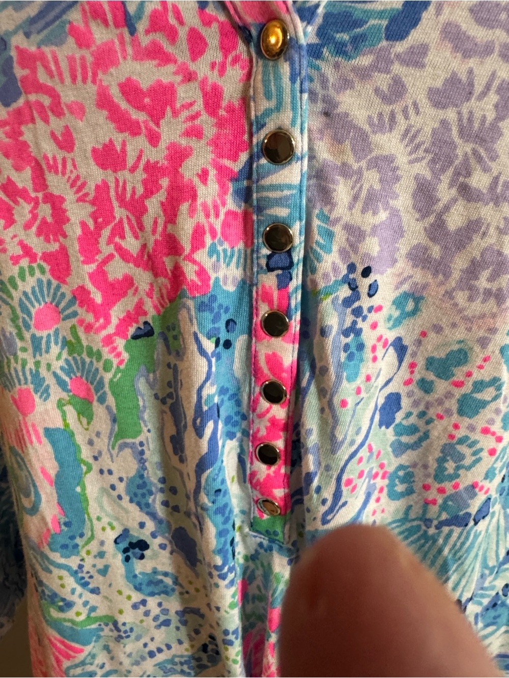 Lilly Pulitzer Pastel Pink & Light Blue Floral Dress with Gold Logo - Picture 3 of 4